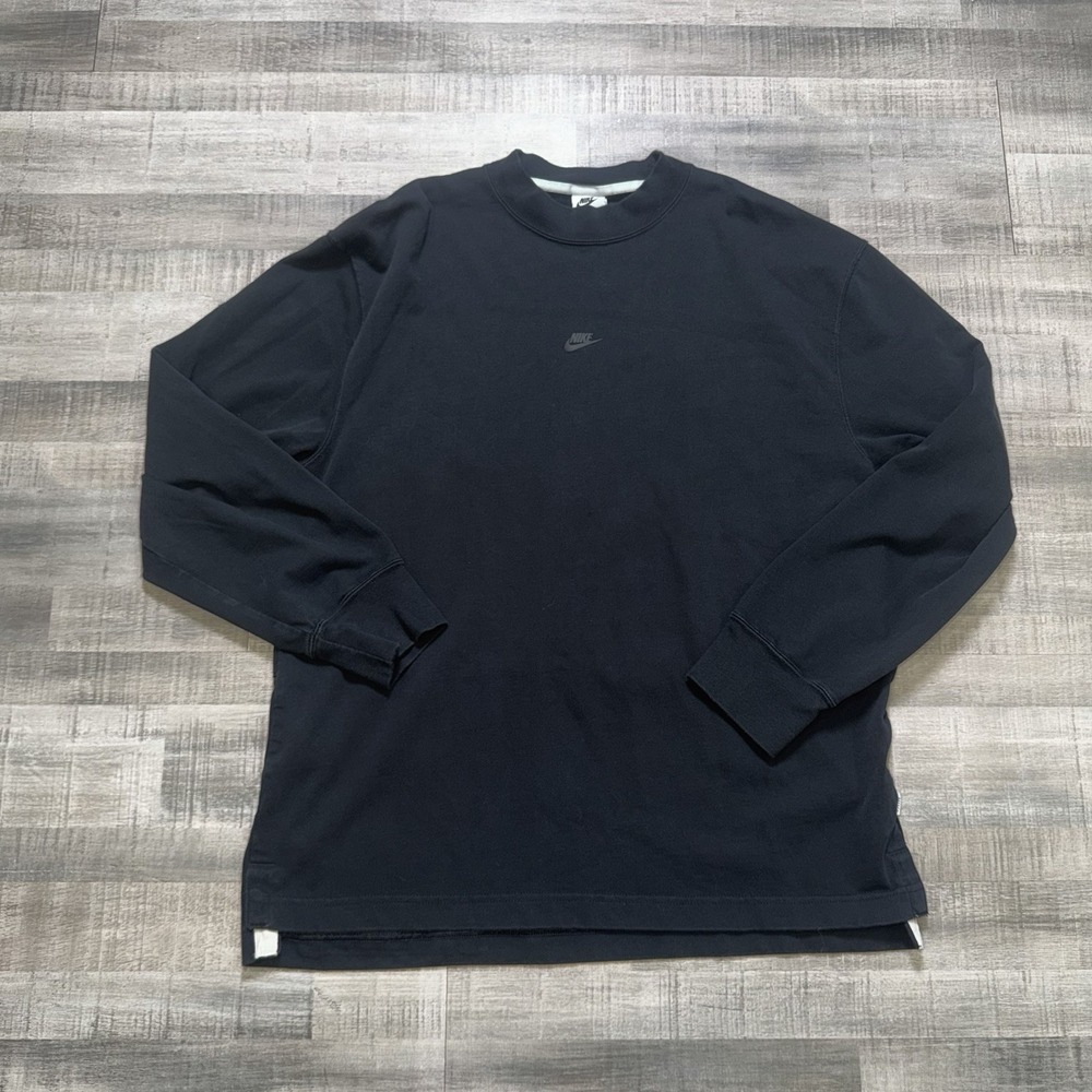 Nike Club Fleece Crewneck Sweatshirt Men's Large Black Swoosh Spell Out